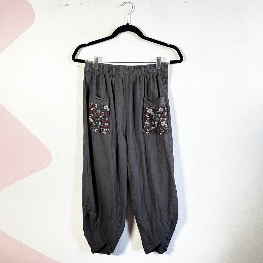 Lagenlook‎ Cropped Pants Size Small Floral Pockets Festival Boho Artsy